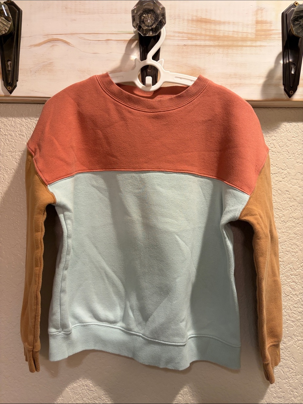 Colorblock Crewneck Sweatshirt in Coral, Mint & Camel